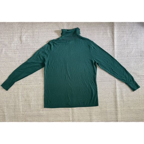 Womens Turtleneck Sweater XL Green Merino Wool Blend Minimalist Knit Top - Picture 2 of 5